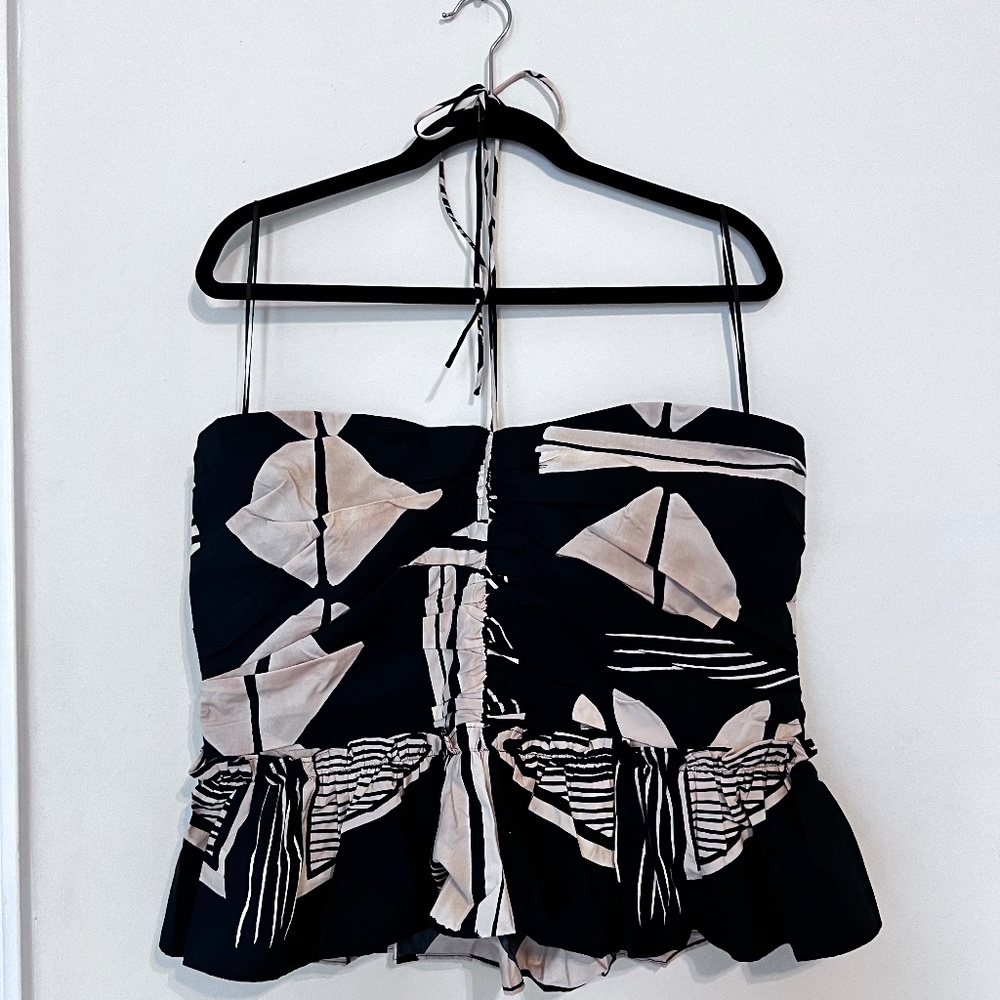 Printed Halter Neck Ruched Peplum Top